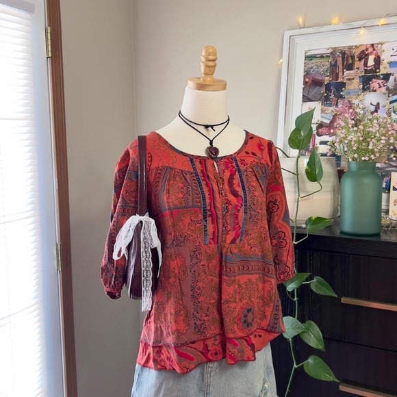 Tops - Paisley Boho Patchwork Style Blouse Size Large Hippie Festival Fairy